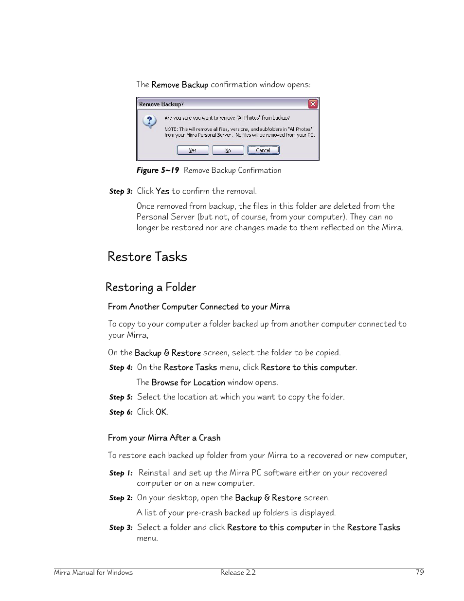 Restore tasks, Restoring a folder | Seagate Server User Manual | Page 87 / 149