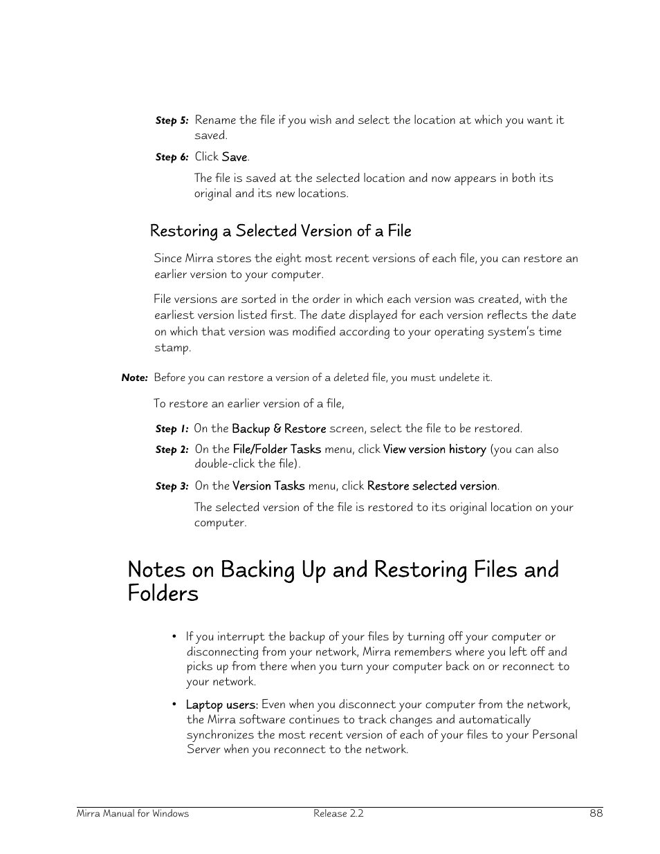 Restoring a selected version of a file | Seagate Server User Manual | Page 96 / 149