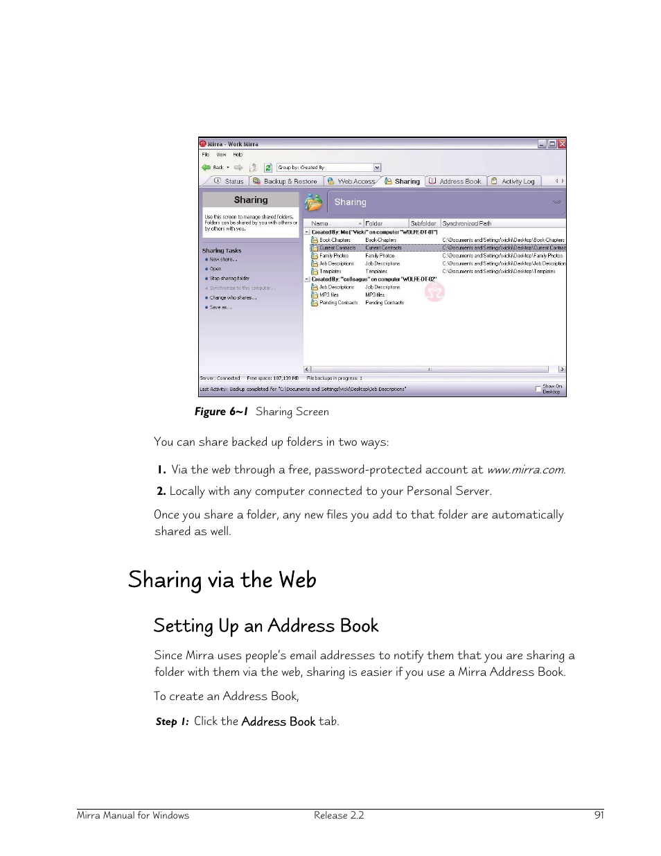 Sharing via the web, Setting up an address book | Seagate Server User Manual | Page 99 / 149