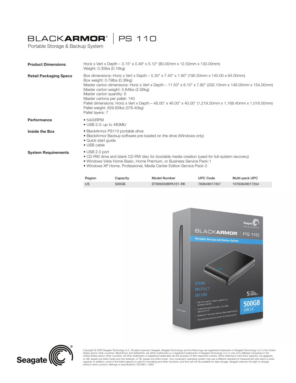 Portable storage & backup system | Seagate BlackArmor PS 110 User Manual | Page 2 / 2