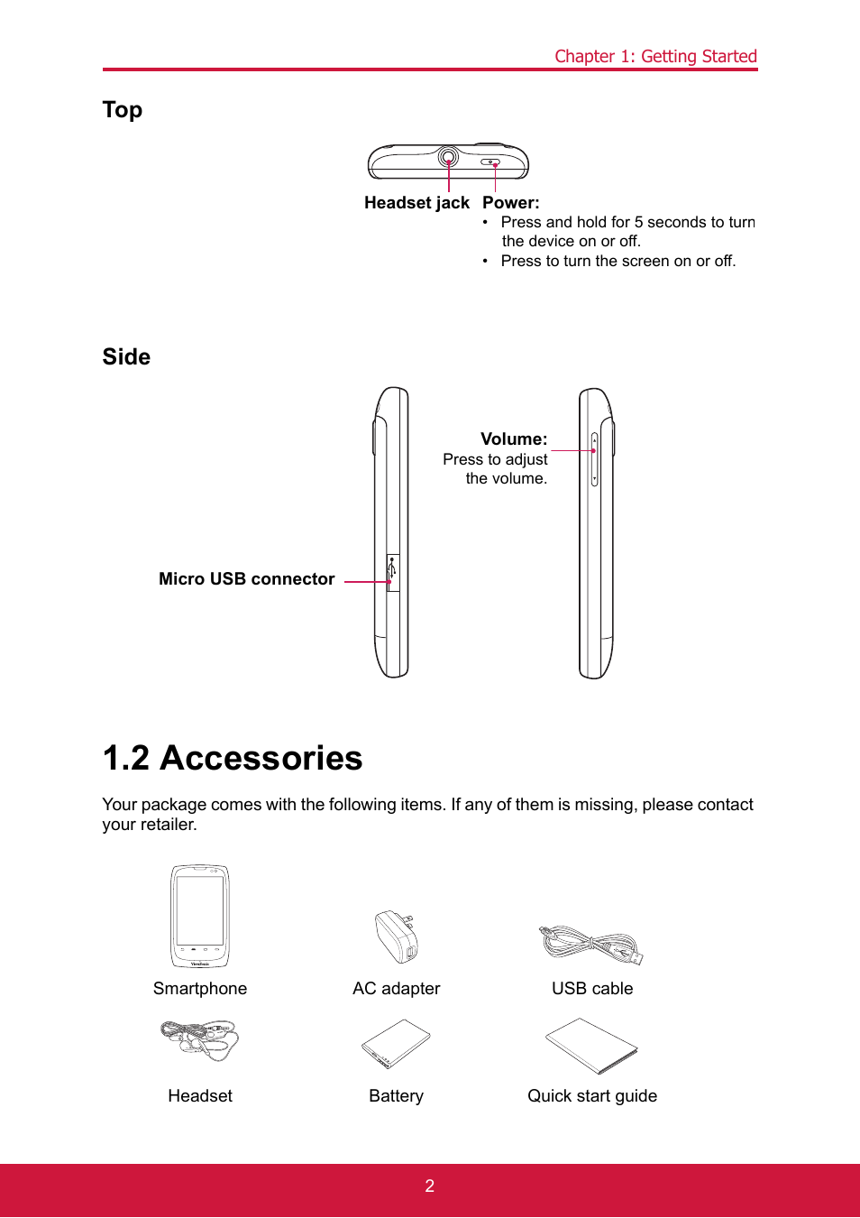 Side, 2 accessories, Top side | ShelterLogic ViewPhone 3 VS14032 User Manual | Page 16 / 98