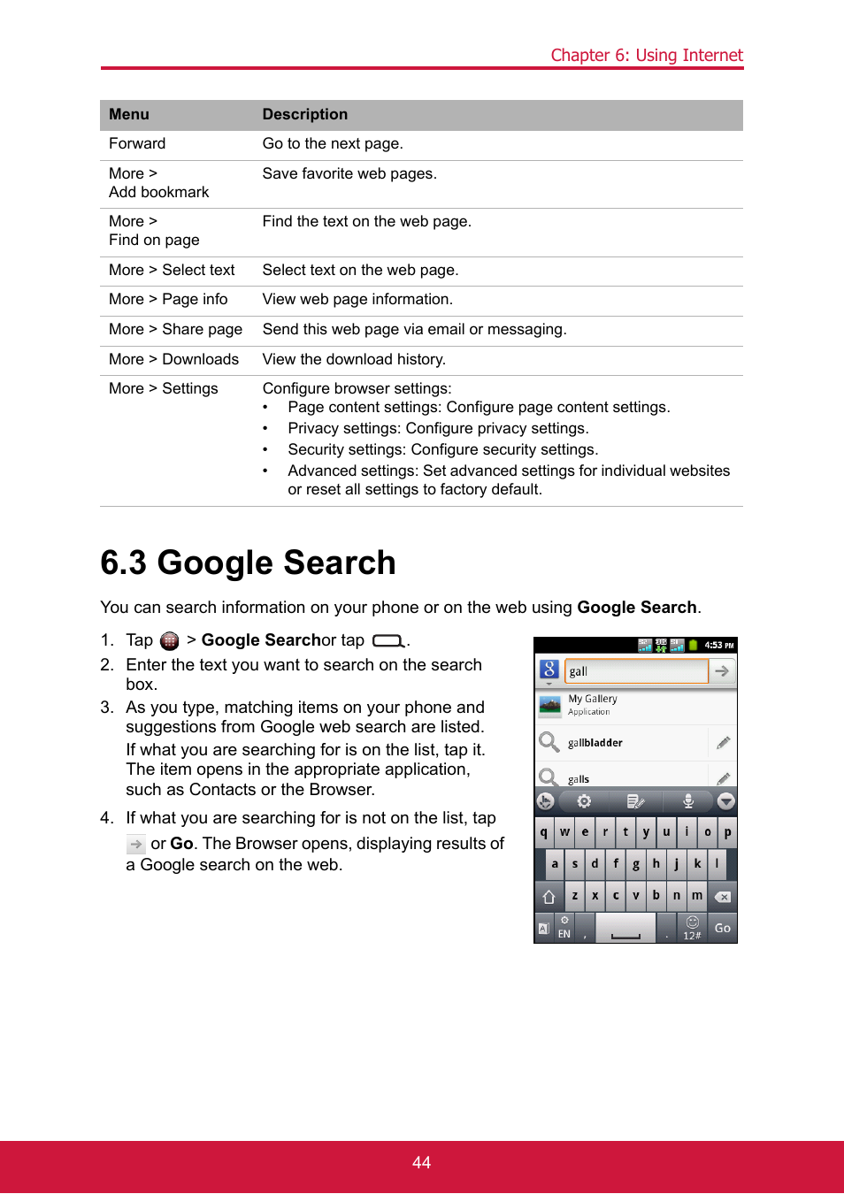 3 google search, Tap > google searchor tap | ShelterLogic ViewPhone 3 VS14032 User Manual | Page 59 / 98