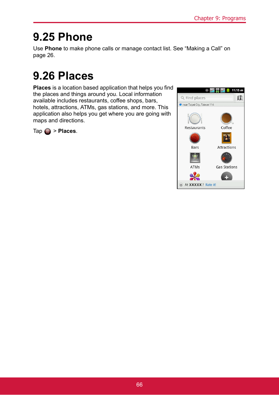 25 phone, 26 places, Tap > places | 26 phone 9.27 places | ShelterLogic ViewPhone 3 VS14032 User Manual | Page 81 / 98