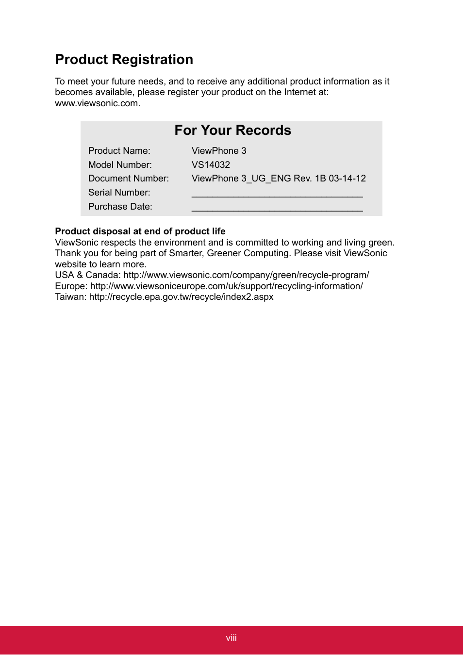 Product registration, For your records | ShelterLogic ViewPhone 3 VS14032 User Manual | Page 9 / 98