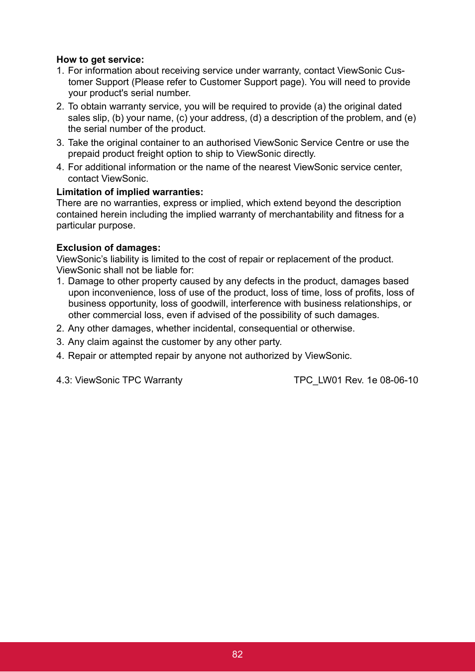 Any claim against the customer by any other party, Viewsonic tpc warranty tpc_lw01 rev. 1e 08-06-10 | ShelterLogic ViewPhone 3 VS14032 User Manual | Page 97 / 98
