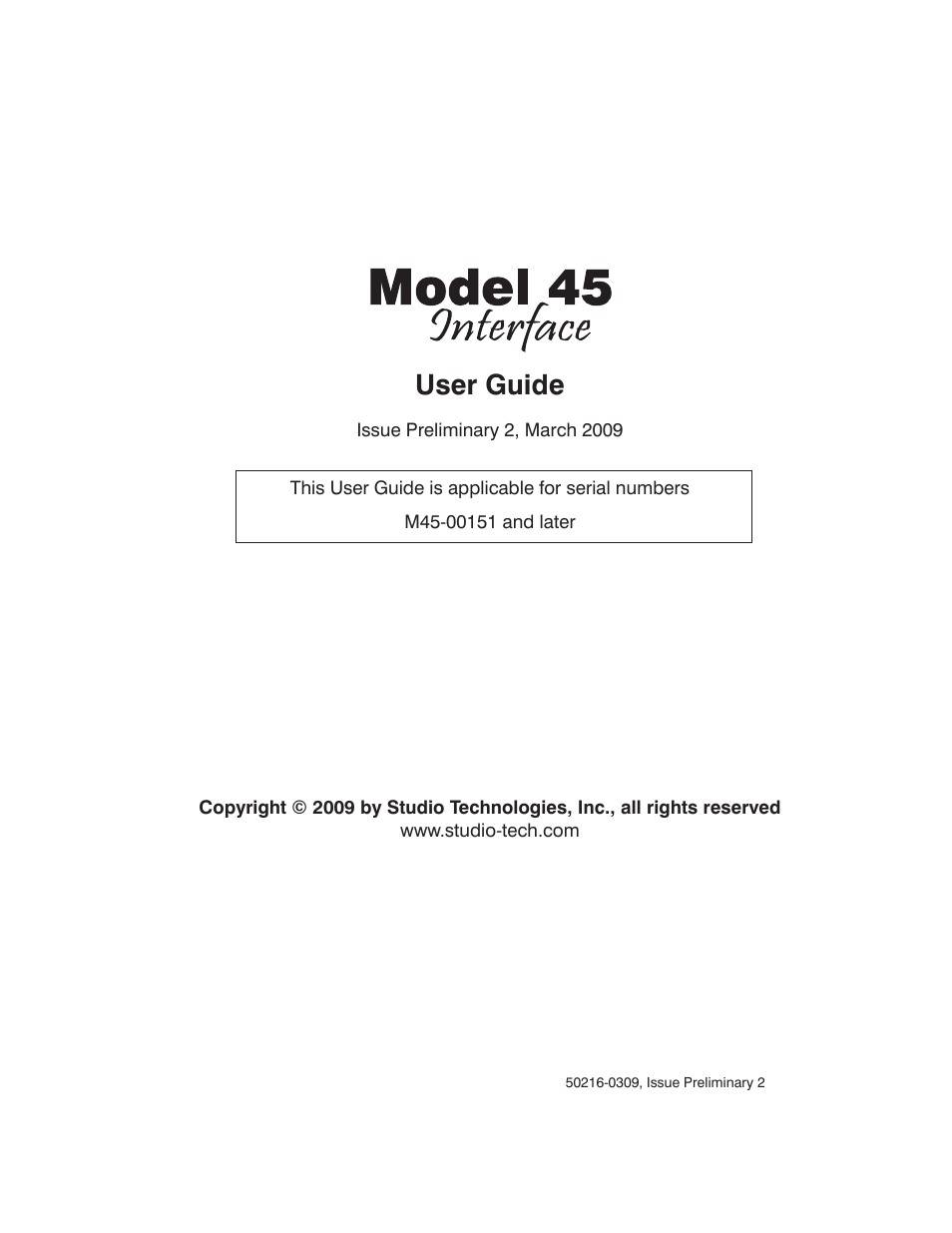 StudioTech M45-00151 User Manual | 31 pages
