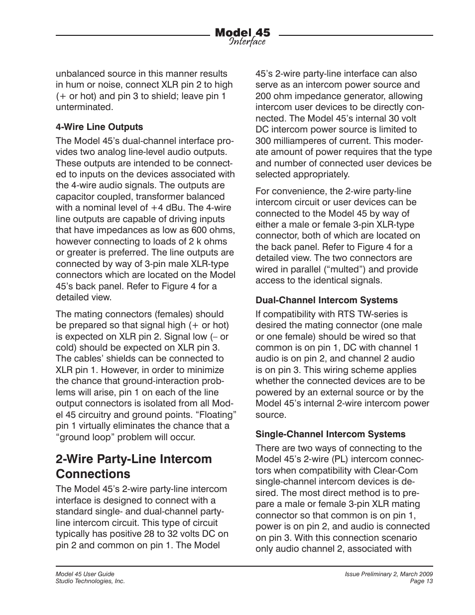 Wire party-line intercom connections | StudioTech M45-00151 User Manual | Page 13 / 31