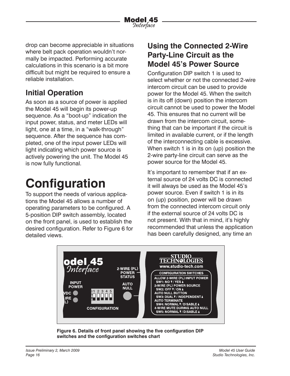 Configuration, Initial operation | StudioTech M45-00151 User Manual | Page 16 / 31