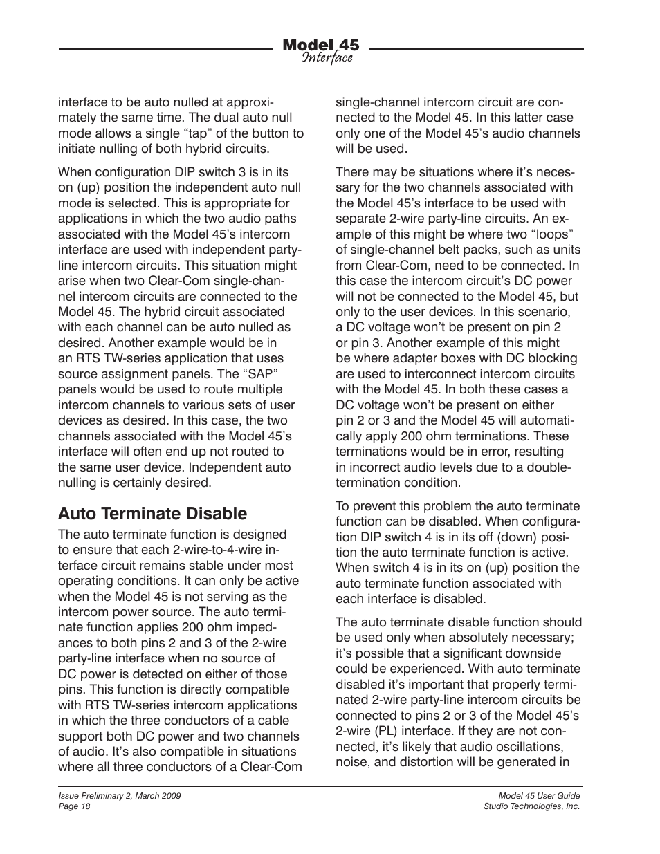 Auto terminate disable | StudioTech M45-00151 User Manual | Page 18 / 31