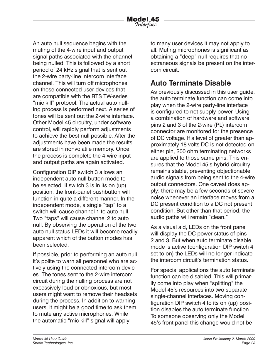 Auto terminate disable | StudioTech M45-00151 User Manual | Page 23 / 31