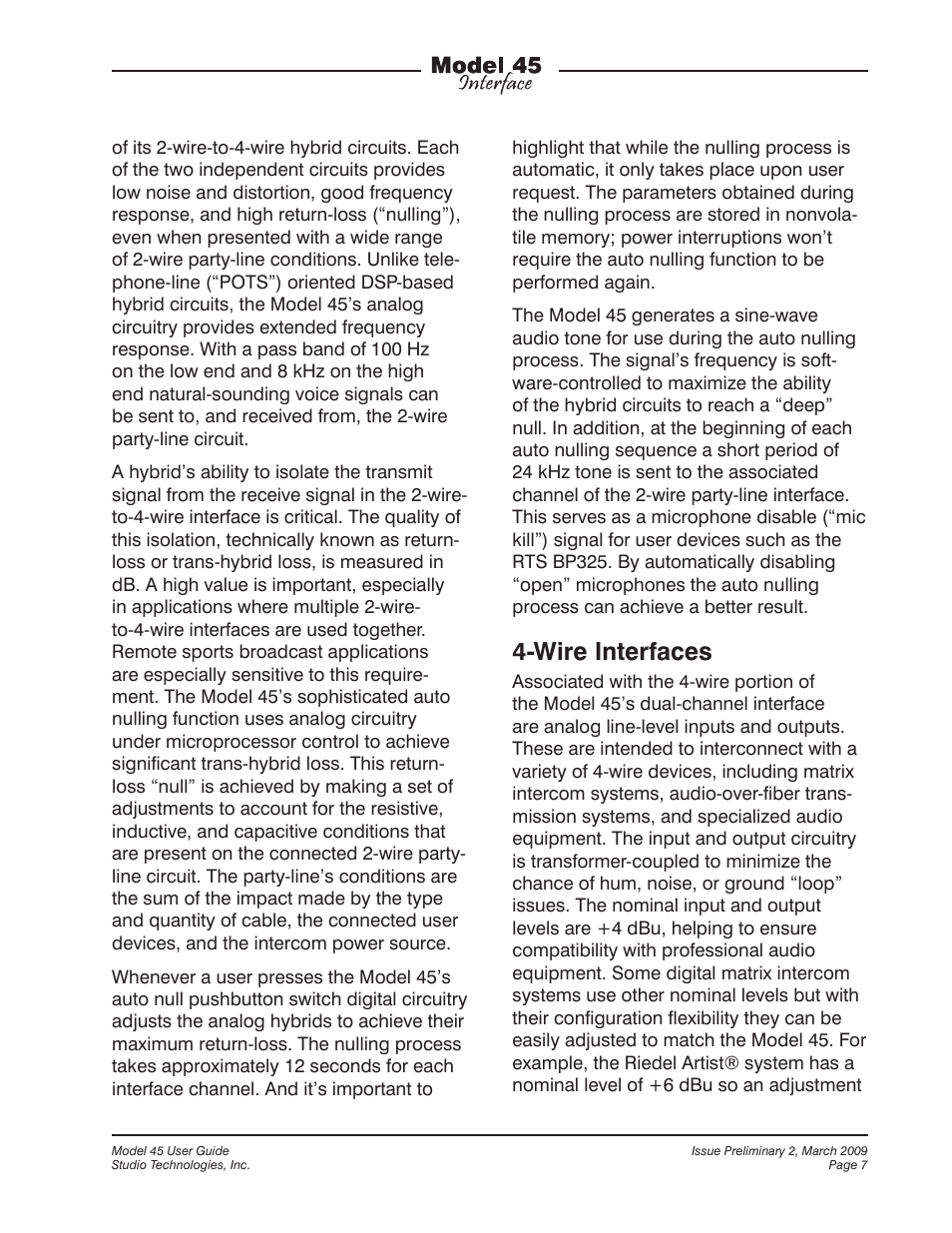 Wire interfaces | StudioTech M45-00151 User Manual | Page 7 / 31