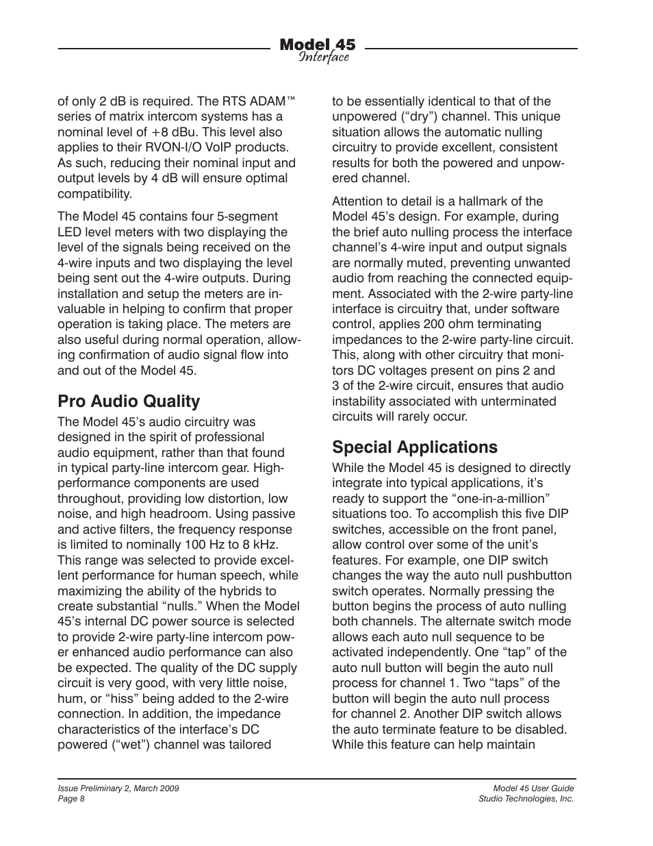 Pro audio quality, Special applications | StudioTech M45-00151 User Manual | Page 8 / 31