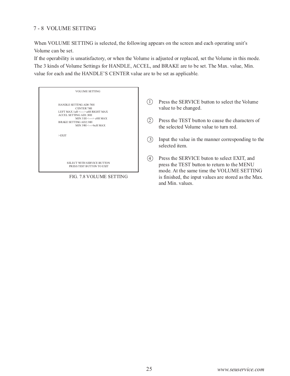 7 - 8 volume setting | Sega 999-0886-01 User Manual | Page 30 / 85