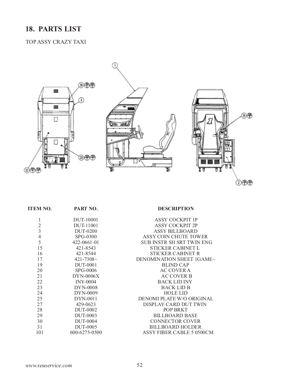Parts list | Sega 999-0886-01 User Manual | Page 57 / 85