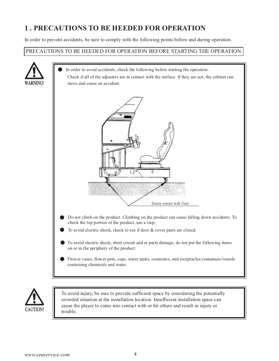 1 . precautions to be heeded for operation | Sega 999-0886-01 User Manual | Page 9 / 85