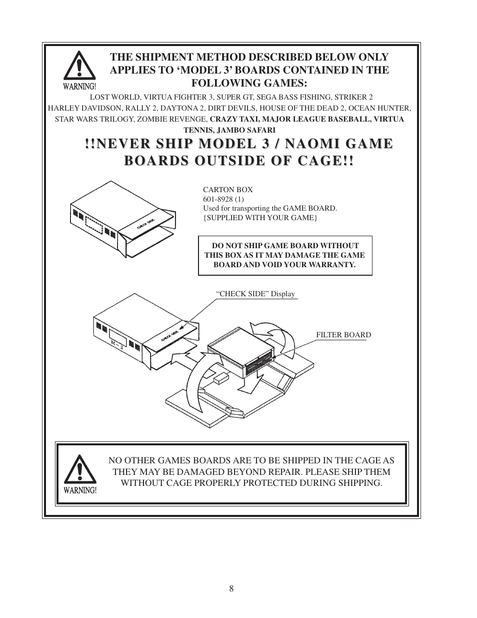 Never ship model 3 / naomi game | Sega 999-0886 User Manual | Page 11 / 82