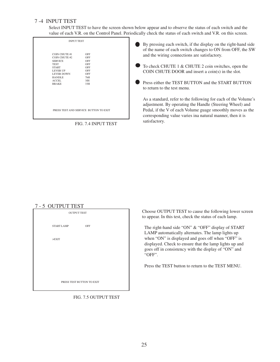 7 -4 input test, 7 - 5 output test | Sega 999-0886 User Manual | Page 28 / 82