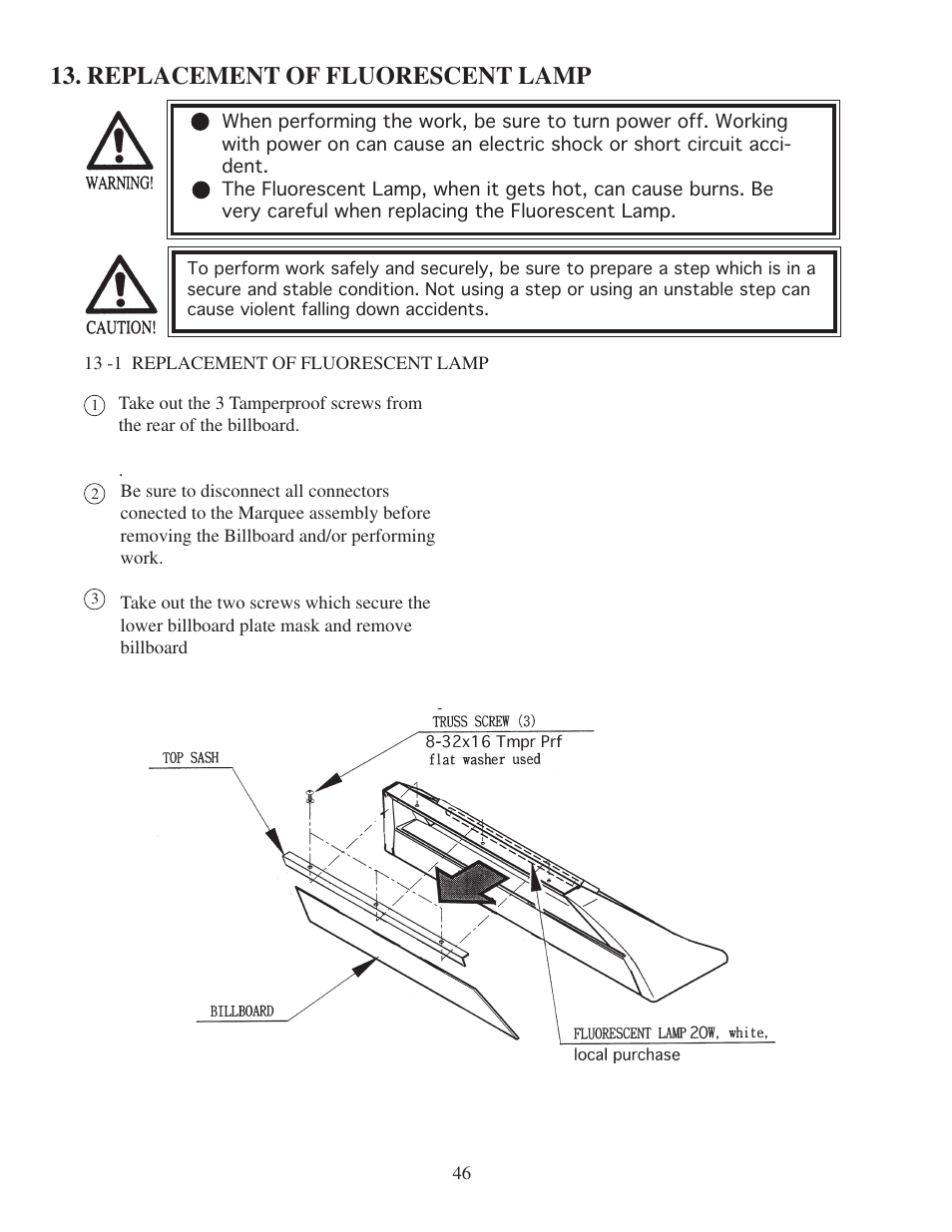 Replacement of fluorescent lamp | Sega 999-0886 User Manual | Page 49 / 82