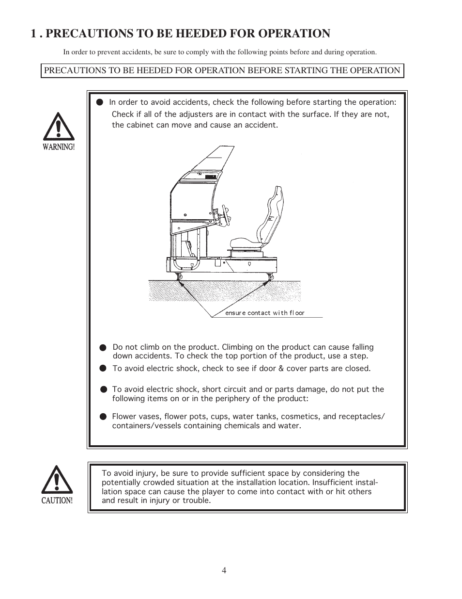 1 . precautions to be heeded for operation | Sega 999-0886 User Manual | Page 7 / 82