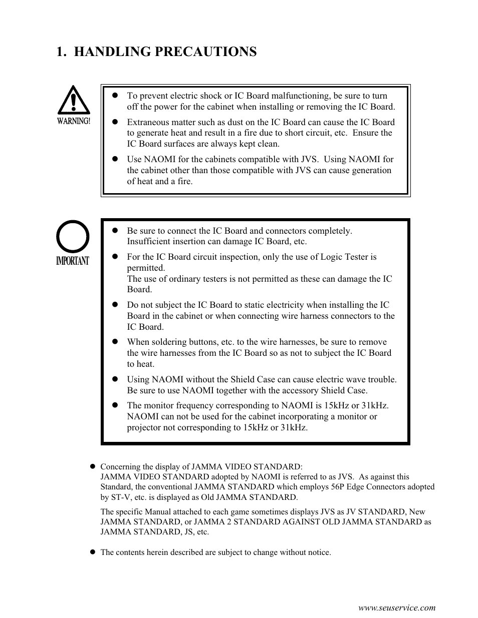 Handling precautions, Important | Sega Genesis 2 User Manual | Page 13 / 33