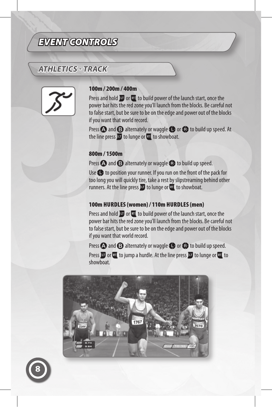 Event controls, Athletics - track | Sega OLYMPIC 2008 MAN-S075-UK User Manual | Page 10 / 19
