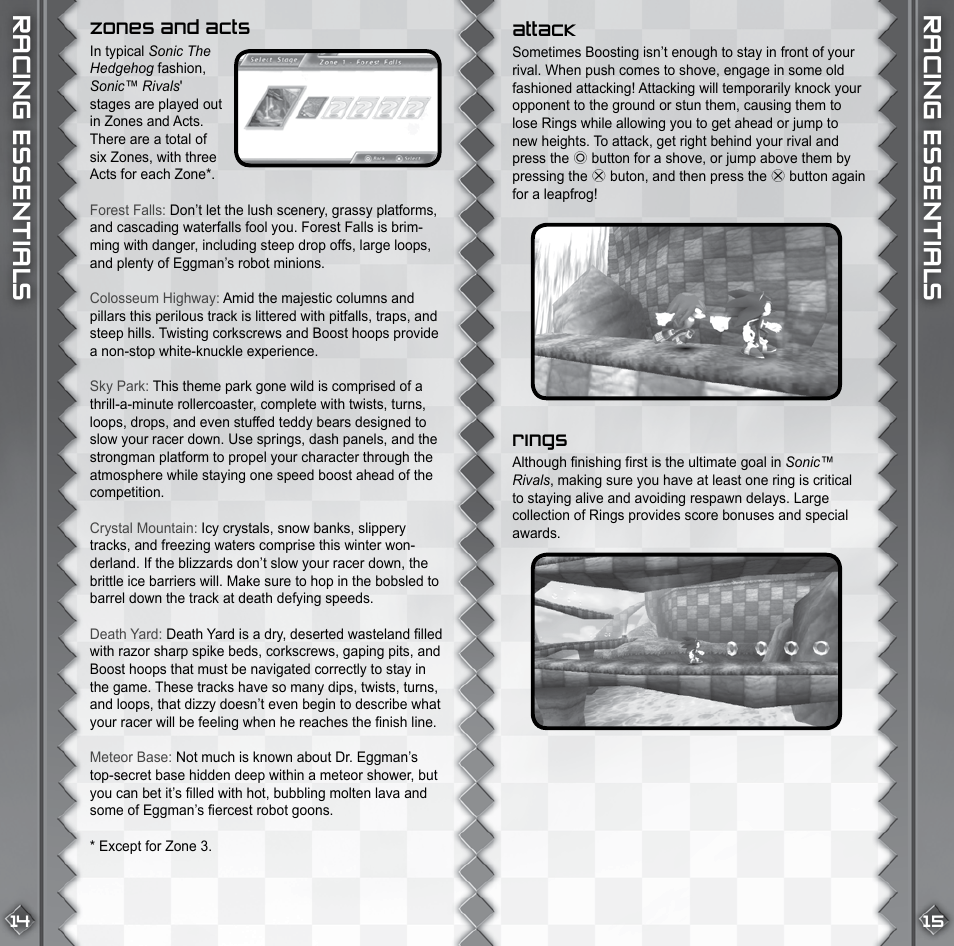 Ra c ing essentia ls ra c ing essentia ls | Sega Sonic Rivals ULUS 10195 User Manual | Page 9 / 13