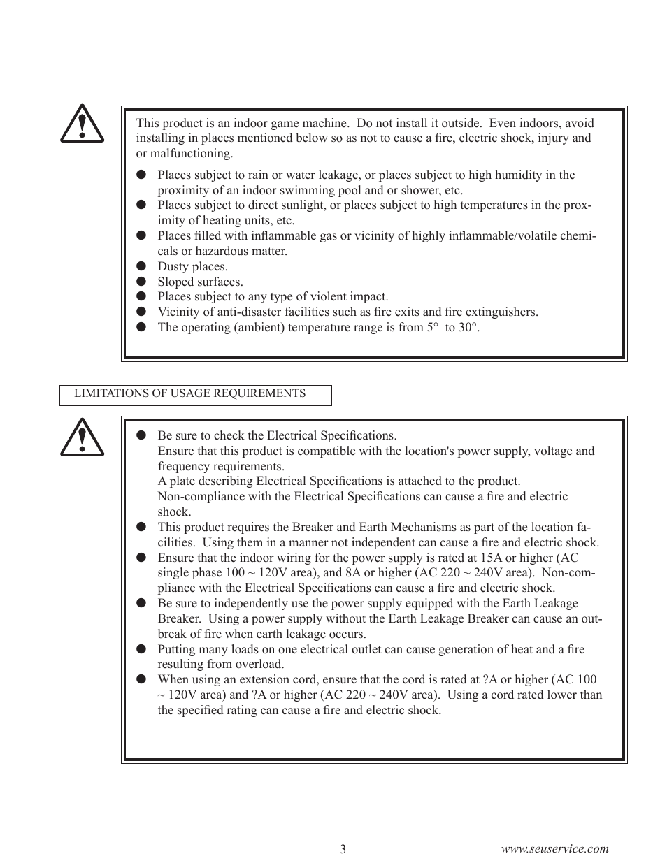 Warning, Precautions concerning installation location | Sega LTM170E6-L04 User Manual | Page 11 / 66