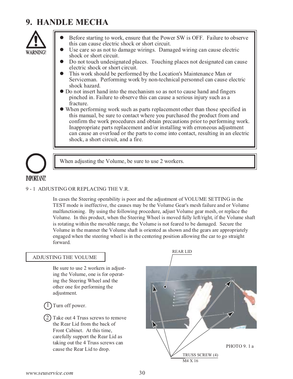 Handle mecha, Important | Sega type twin F355 User Manual | Page 37 / 153