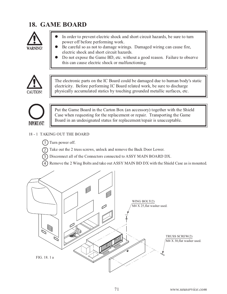Game board, Important | Sega type twin F355 User Manual | Page 78 / 153