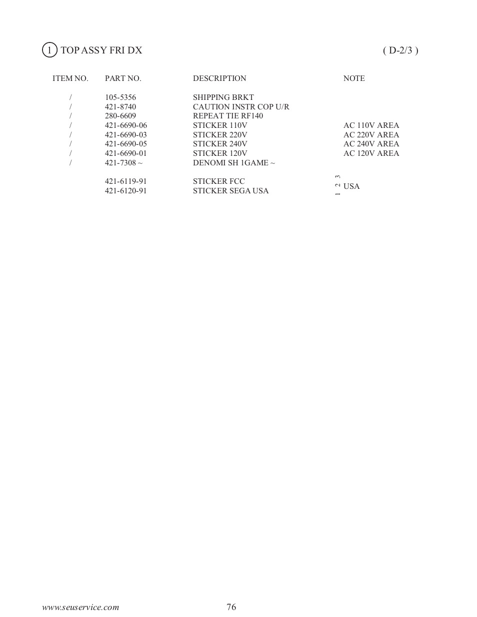1 top assy fri dx ( d-2/3 ) | Sega type twin F355 User Manual | Page 83 / 153