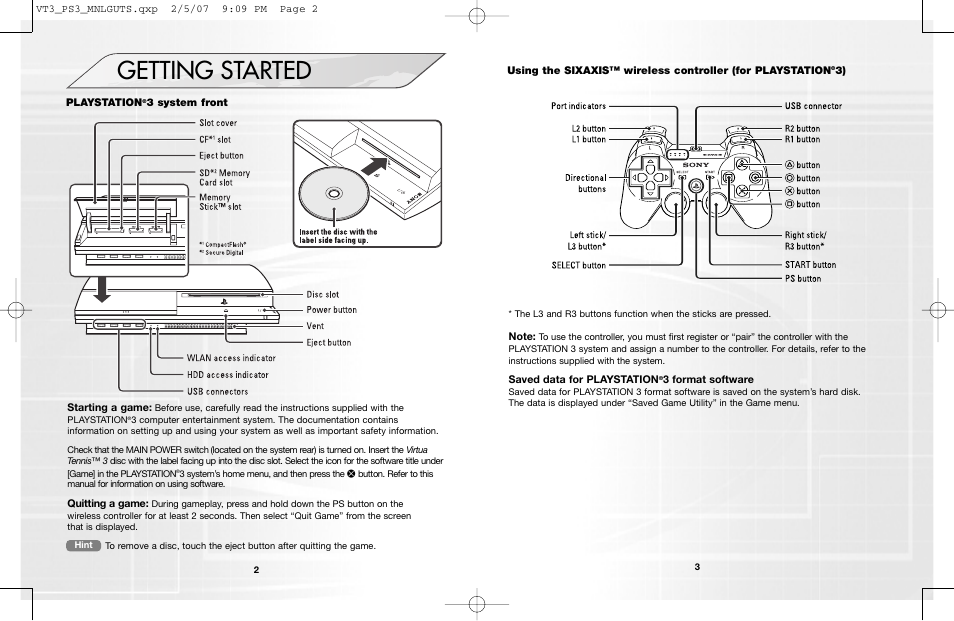 Getting started | Sega VirtuaTennis 3 061213 User Manual | Page 3 / 16