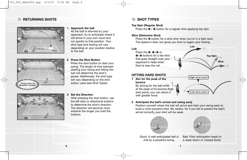 Returning shots shot types | Sega VirtuaTennis 3 061213 User Manual | Page 5 / 16