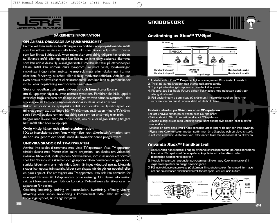 Användning av xbox™ tv-spel, Använda xbox™ handkontroll snabbstart, Undvika skador på skivorna eller cd-spelaren | Sega IG02401E User Manual | Page 17 / 26