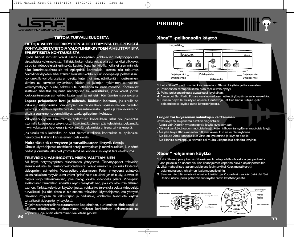 Xbox™ -pelikonsolin käyttö, Xbox™ -ohjaimen käyttö pikaohje, Levyjen tai levyaseman vahinkojen välttäminen | Sega IG02401E User Manual | Page 19 / 26