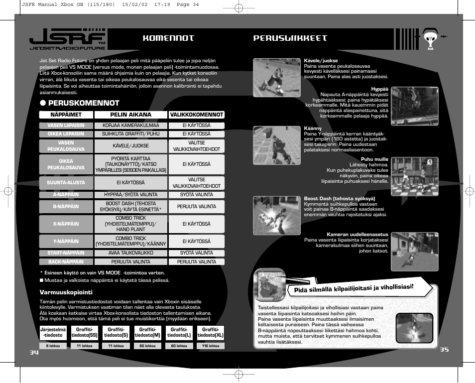 Peruskomennot komennot, Perusliikkeet | Sega IG02401E User Manual | Page 20 / 26