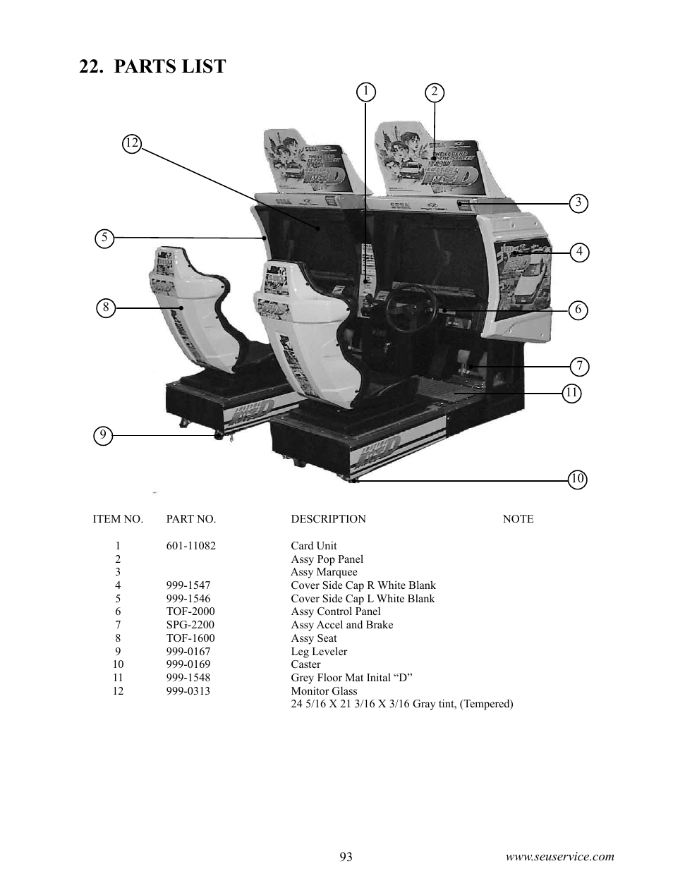 Parts list | Sega INITIAL "D" TYPE TWIN. User Manual | Page 101 / 124