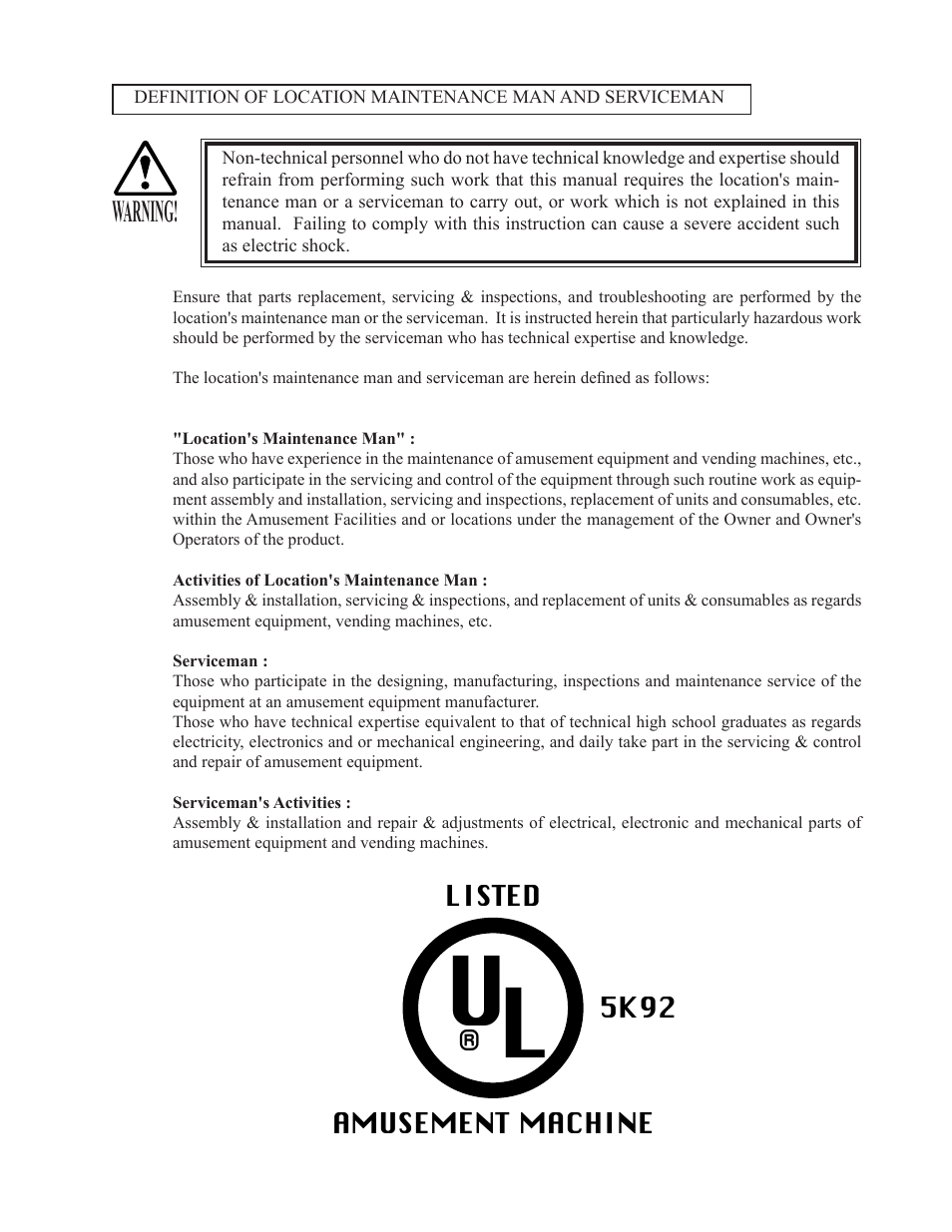 Warning | Sega INITIAL "D" TYPE TWIN. User Manual | Page 7 / 124
