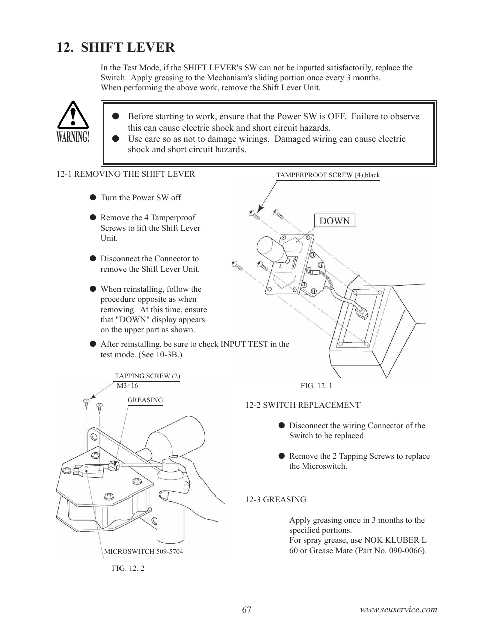 Warning, Shift lever | Sega INITIAL "D" TYPE TWIN. User Manual | Page 75 / 124