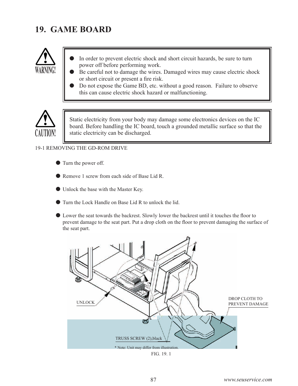 Caution, Warning, Game board | Sega INITIAL "D" TYPE TWIN. User Manual | Page 95 / 124