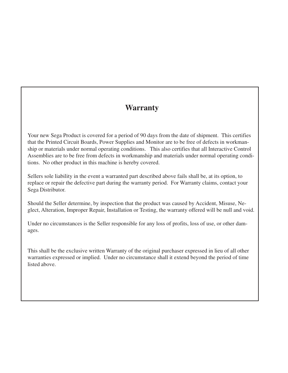 Warranty | Sega WORLD SERIES '99 User Manual | Page 2 / 25