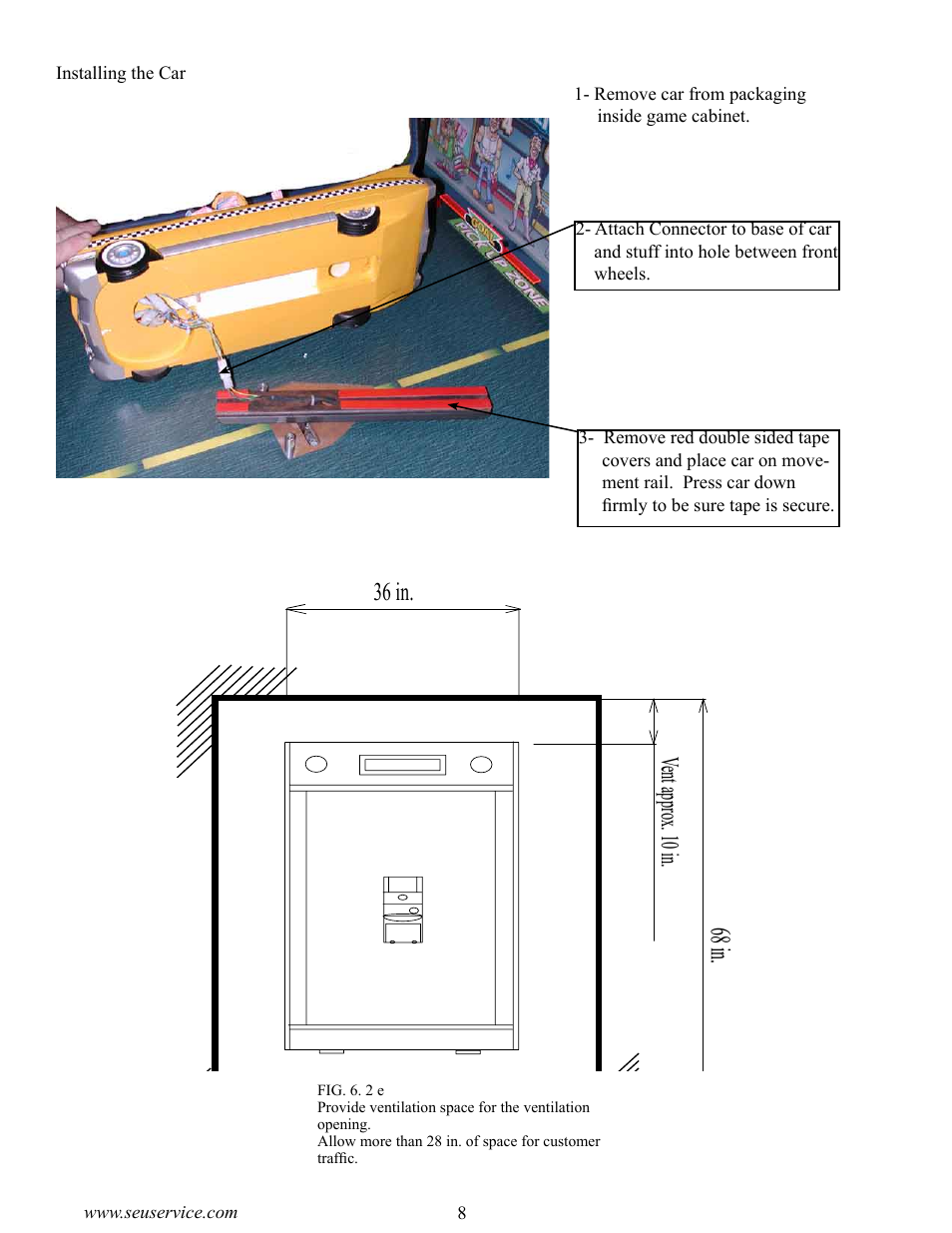 68 in, Vent approx. 10 in. 36 in | Sega CRAZY TAXI 999-1618 User Manual | Page 16 / 46