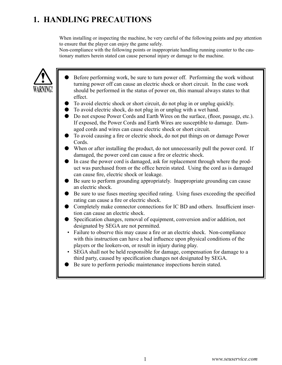 Warning, Handling precautions | Sega CRAZY TAXI 999-1618 User Manual | Page 9 / 46