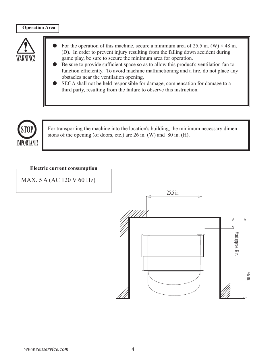 Stop, Warning, Important | Sega GAME SHOW User Manual | Page 12 / 34