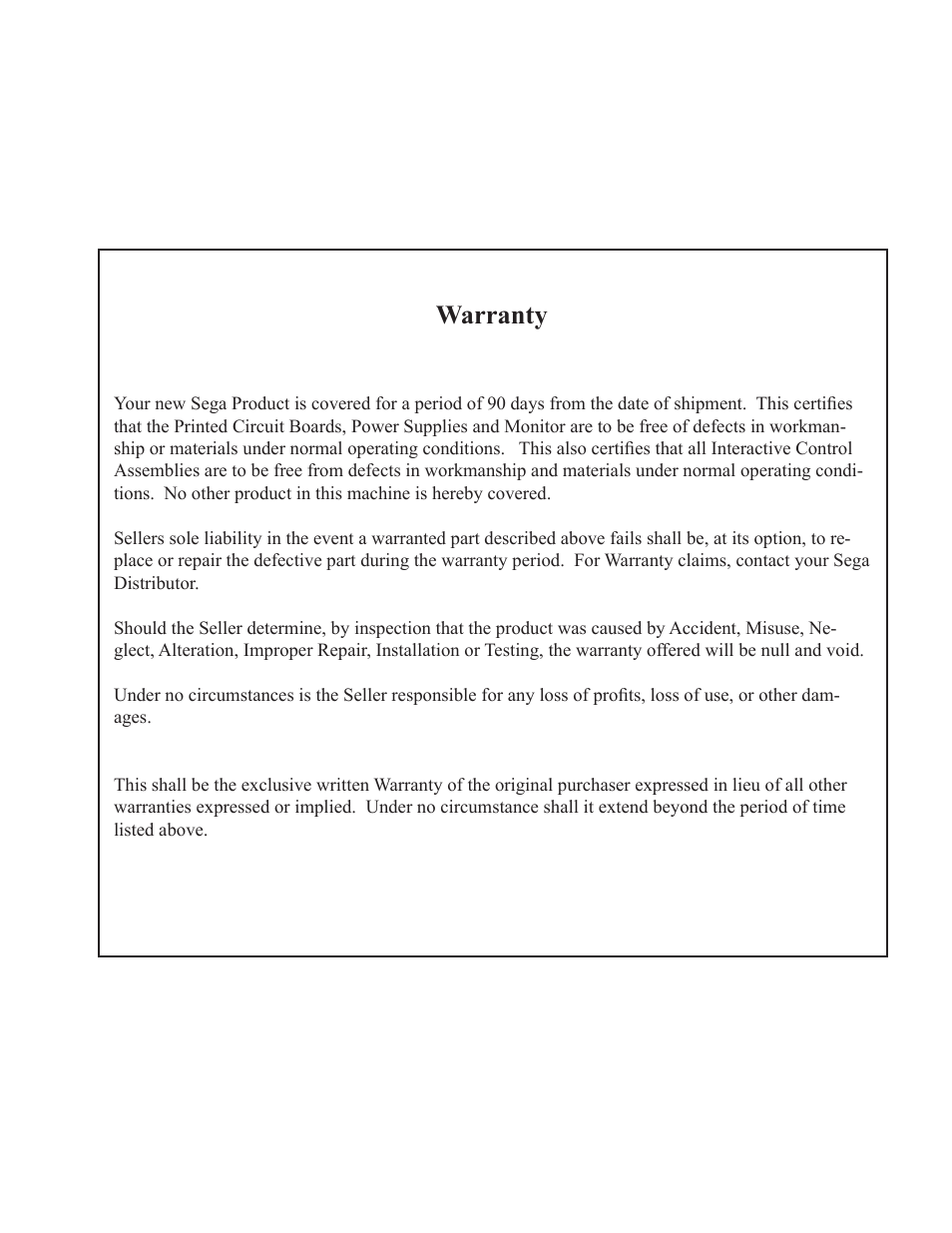 Warranty | Sega GAME SHOW User Manual | Page 33 / 34