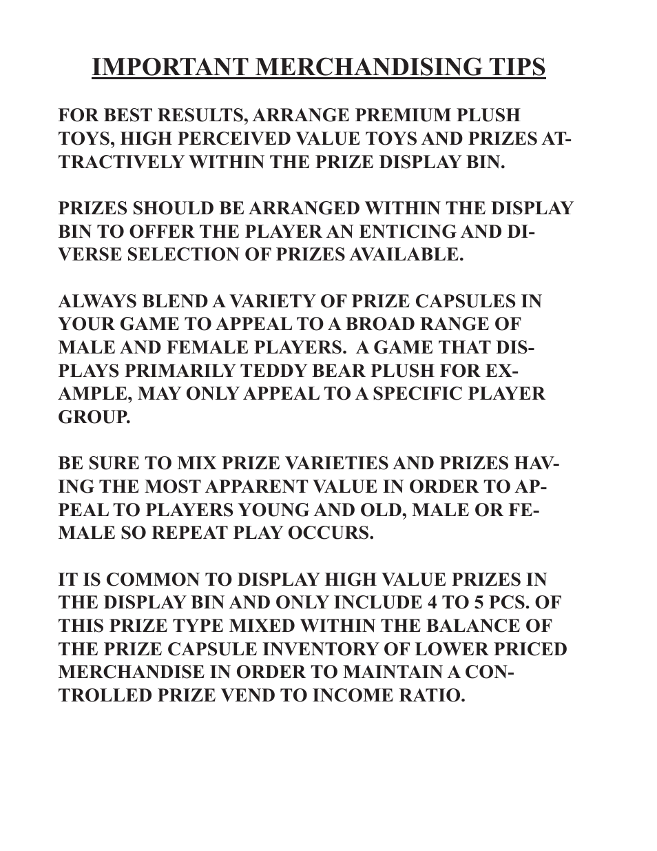 Important merchandising tips | Sega GAME SHOW User Manual | Page 8 / 34