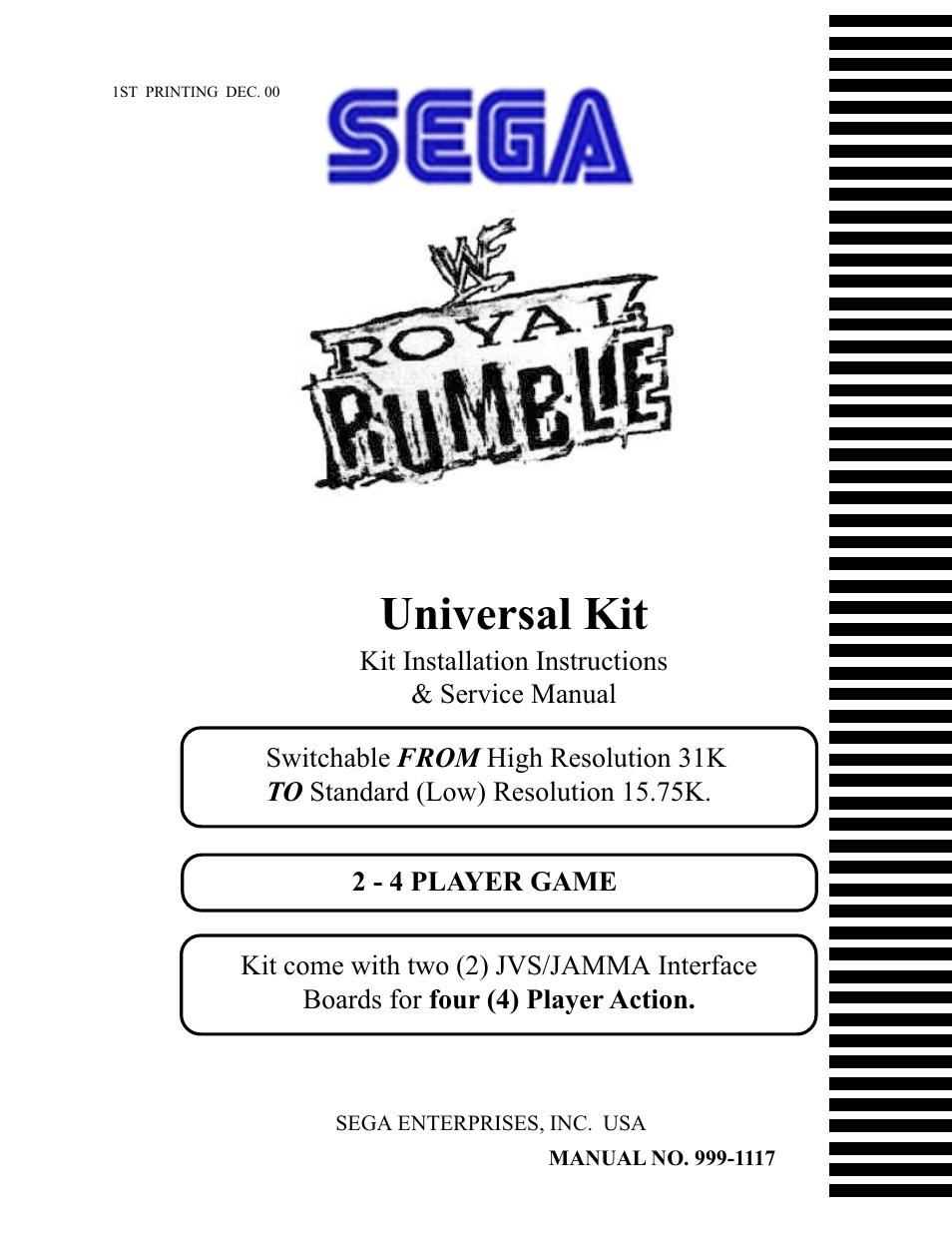Sega ROYAL RUMBLE 999-1117 User Manual | 27 pages
