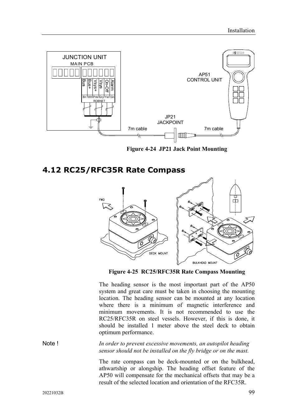 Rc25/rfc35r rate compass, 12 rc25/rfc35r rate compass, Installation | Simrad AUTOPILOT SYSTEM AP50 User Manual | Page 101 / 188
