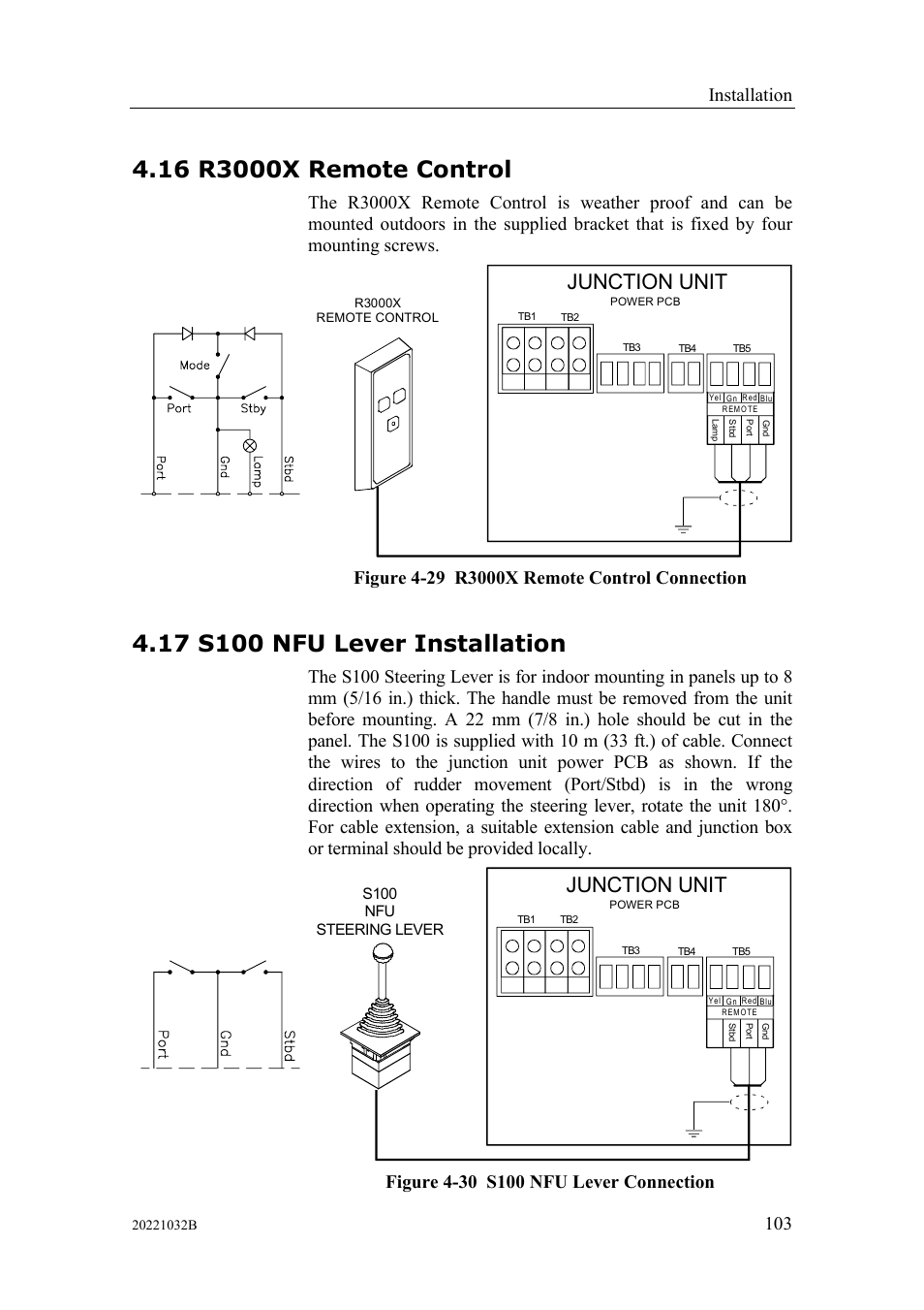 R3000x remote control, S100 nfu lever installation, Junction unit | Installation | Simrad AUTOPILOT SYSTEM AP50 User Manual | Page 105 / 188