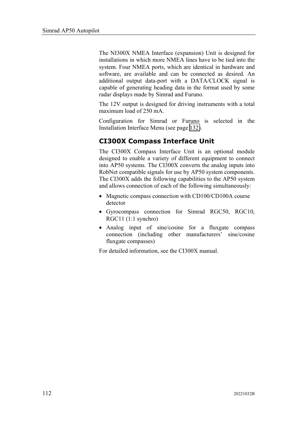 Ci300x compass interface unit | Simrad AUTOPILOT SYSTEM AP50 User Manual | Page 114 / 188
