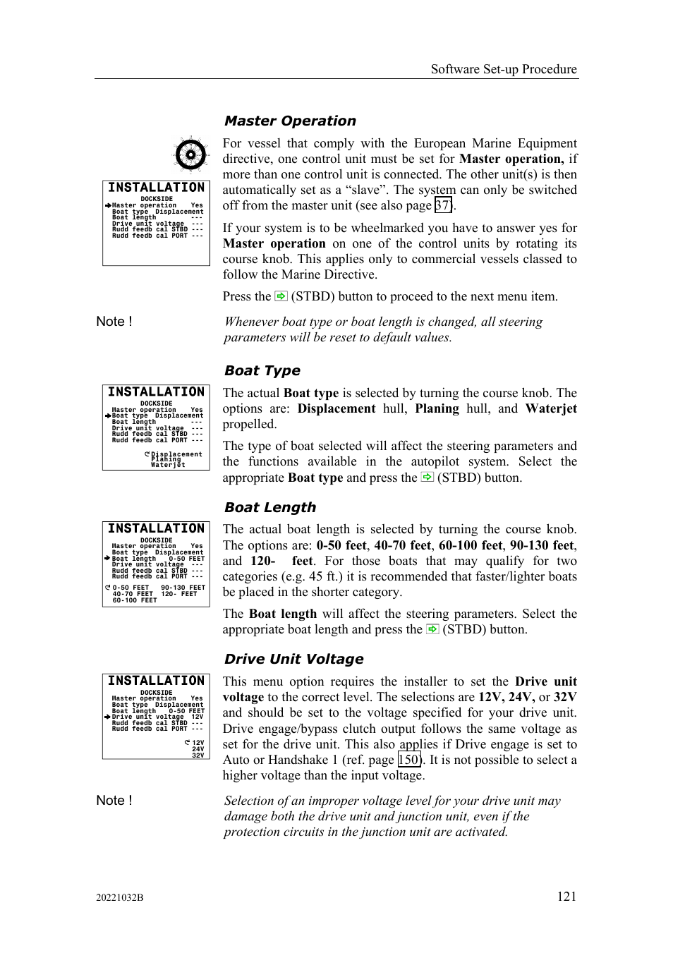 Software set-up procedure, 121 master operation | Simrad AUTOPILOT SYSTEM AP50 User Manual | Page 123 / 188